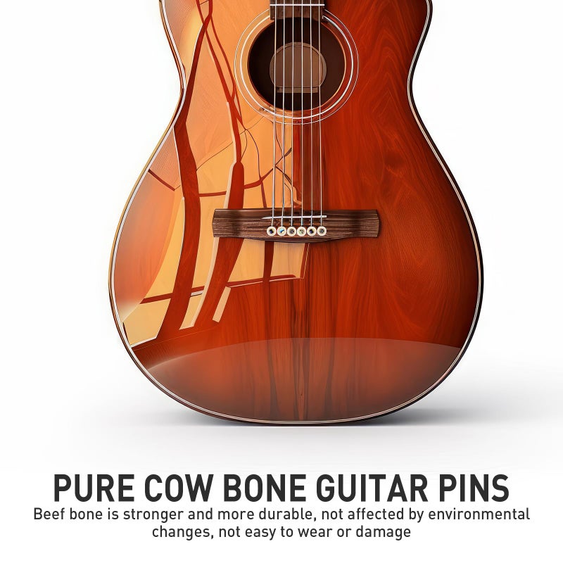 JIUWU 6 PCS Bone Guitar Bridge Pins for Acoustic Guitar, Hard White Guitar Bridge Pins Replacement Parts with Abalone Dot for Acoustic Guitar Bridge Pins - Image 2